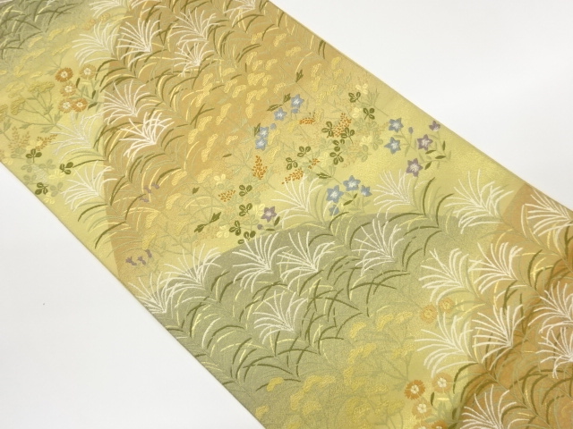 JAPANESE FUKURO OBI / WOVEN AUTUMN FLOWERS / BY HATTORI ORIMONO